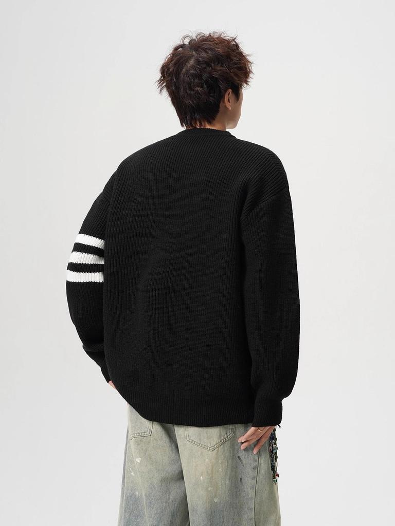 Unisex Gestreifter Lässiger Strickpullover - Winter Innen-Basisschicht, Rundhals