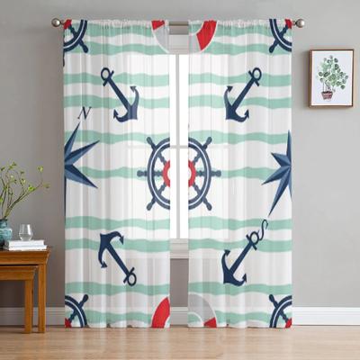Granatowy kotwica morska ster przezroczyste zasłony okienne do salonu dziewczyna sypialnia tiulowe zasłony welon kuchenny szyfonowe zasłony