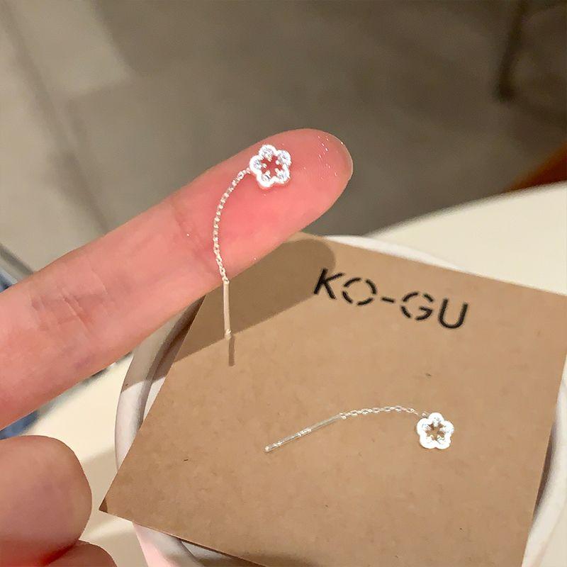 style Inlaid Zirconium Hollow Little Flowers Tassel Hanging Earrings Niche Light Luxury High-Grade Ear Studs Women Temperament Earrings Earrings