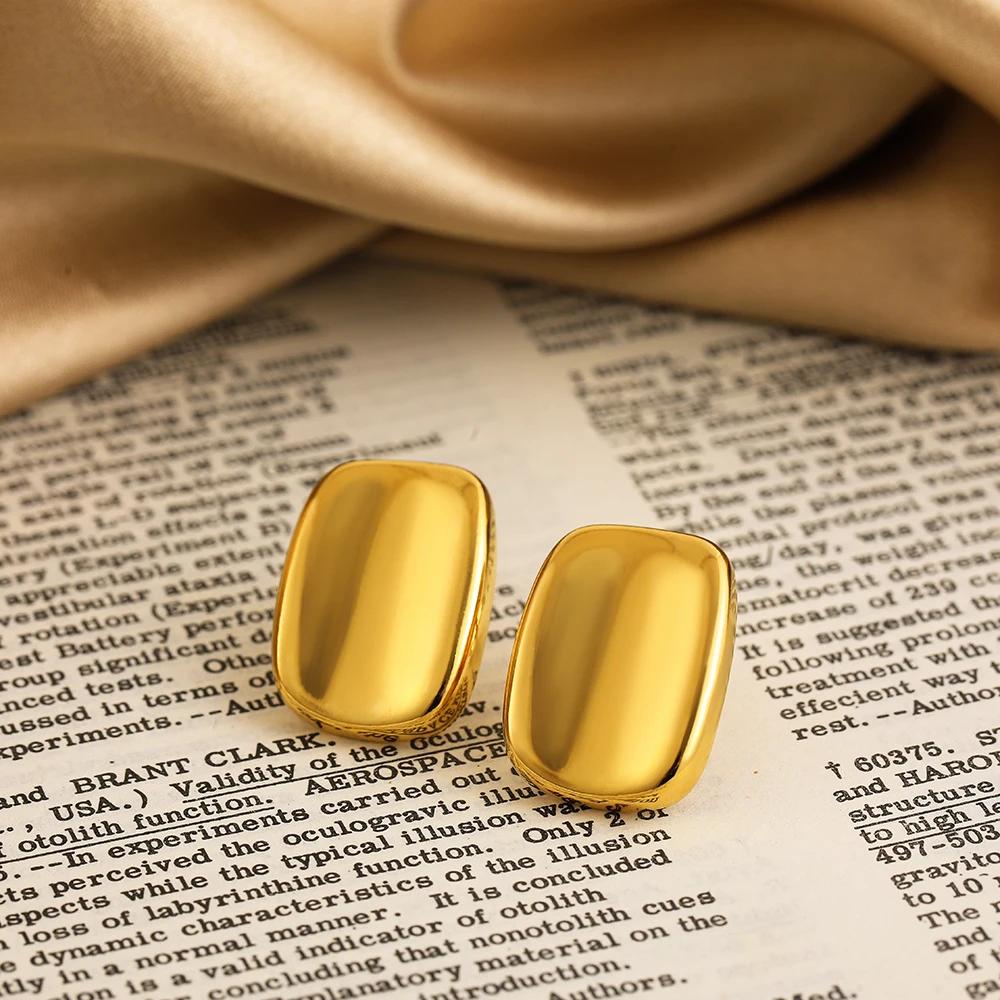 

Smooth Gold Plated Stainless Steel Rectangle Stud Earrings for Women New Trendy Geometric Earring Punk Zircon Gifts