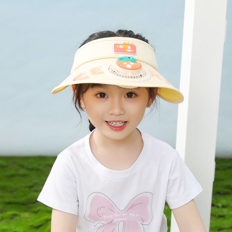 

1151 детская шляпа летняя для мальчиков и девочек детская мультяшная милая солнцезащитная шляпа с пустым верхом и большими полями с вентилятором бежевый