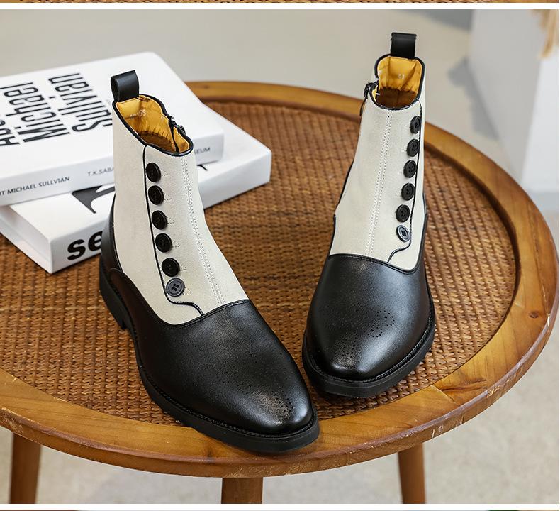 Men's Retro Leather Side-Zip Buckle Martin Boots