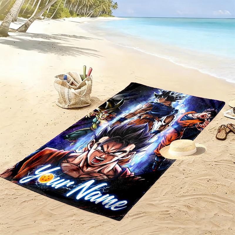 Name Custom Anime Dragonball Print Beach Towel, Large Soft Quick Dry Towel for Beach Camping Swimming