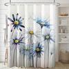 1 Floral Shower Curtain With Hooks, Watercolor Daisy Print, Polyester Fabric, Machine Washable, Bathroom Decor For All Seasons