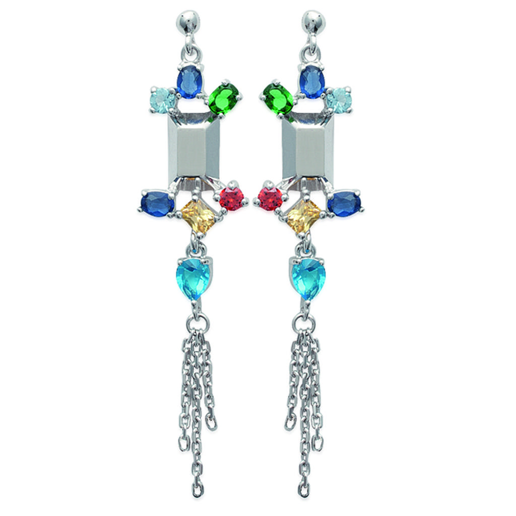 Les Trésors De Lily [L7476] - Boucles argent 'Sissi' multicolore argenté (rhodié) - 55x12 mm