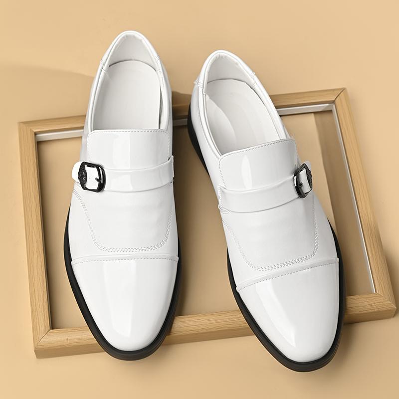 Fashion Italian Buckle Loafers Man Slip on Dress Shoes Stylish Leather Casual Shoes Elegantes Male Business Shoes Leisure Walk Footwear