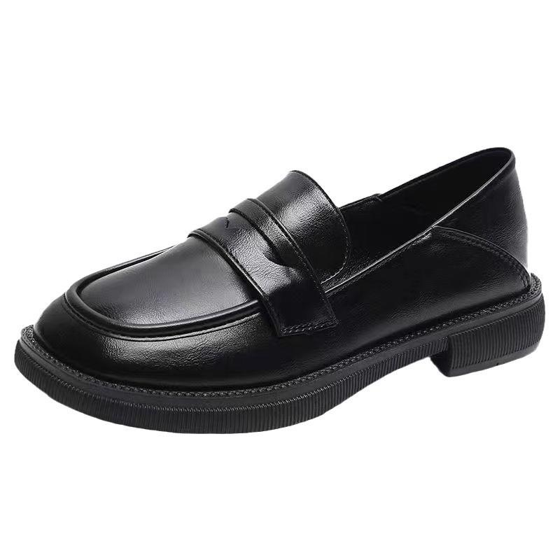 Retro British style small leather shoes women's 2024 autumn single shoes loafers one pedal Japanese soft-soled black jk shoes