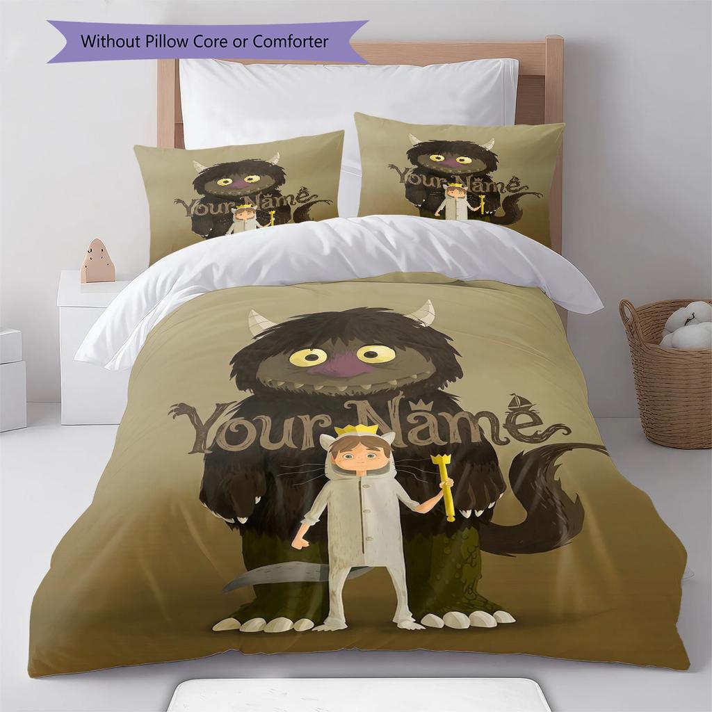 Monster Adventure Custom Name Pattern Bedding Quilt Set Quilt Cover Pillowcase Home Birthday Gift(1 * duvet cover + 2 * pillowcase, without core)