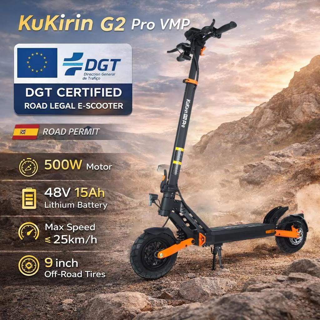 KuKirin G2 Pro VMP mit DGT-Zertifizierung, Elektroroller, 500-W-Motor, 48-V-15-Ah-Akku, 9-Zoll-Schlauchlosreifen