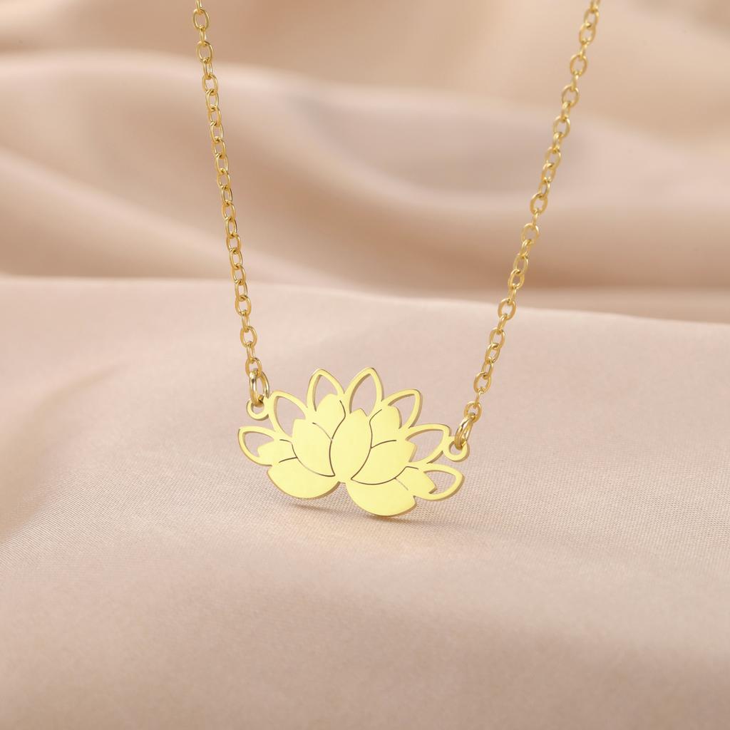 Lotus Flower Pendant Necklace Stainless Steel Women's Choker Yoga Buddhism Amulet Jewelry Birthday Gift