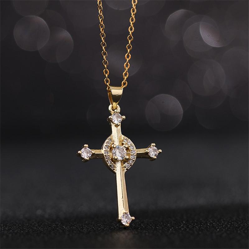 Vintage Punk Zircon Cross Pendant Necklace Stainless Steel Fashion Choker Collar Jewelry Birthday Gifts For Women Girls