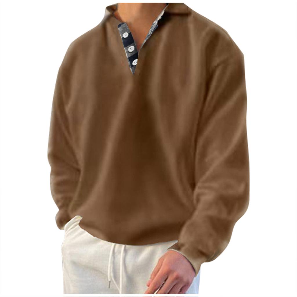 Men Fall Spring Sweatshirt Loose Lapel Solid Color Long Sleeve Pullover Buttons Casual Plus Size Mid Length Men Shirt Top