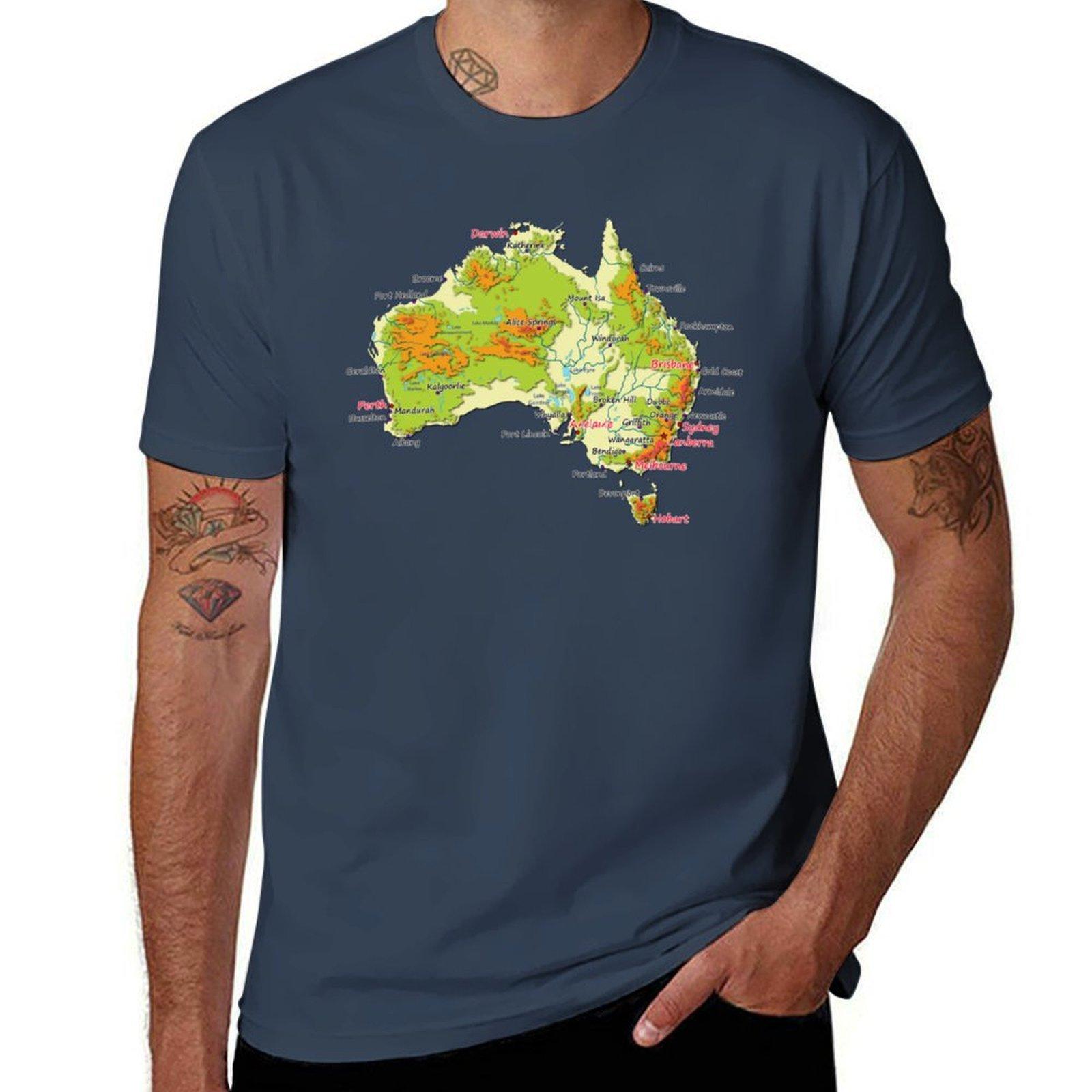 Australia Physical Map Topographic Map Of Australia Coast Capitals And Major Cities Tshirt Big And Tall Casual Tshirt S