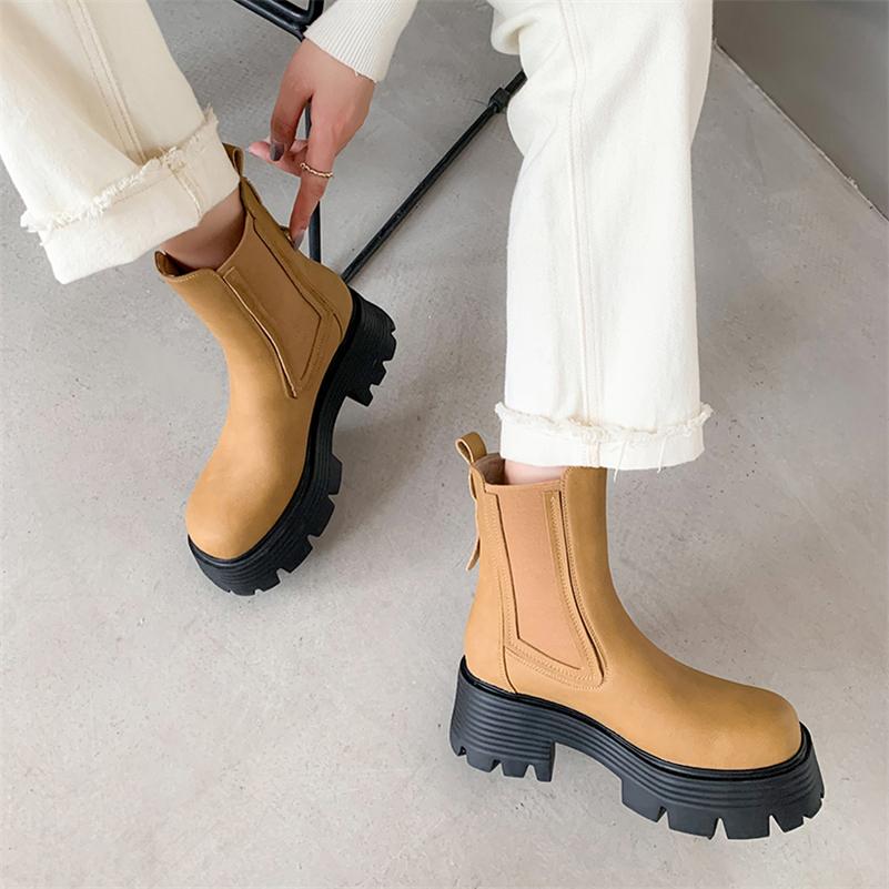 

Meotina/женские ботильоны «челси» из натуральной кожи с круглым носком и платформой, женские короткие ботинки на высоком каблуке, осенне-зимняя обувь черного цвета 34 миндальный