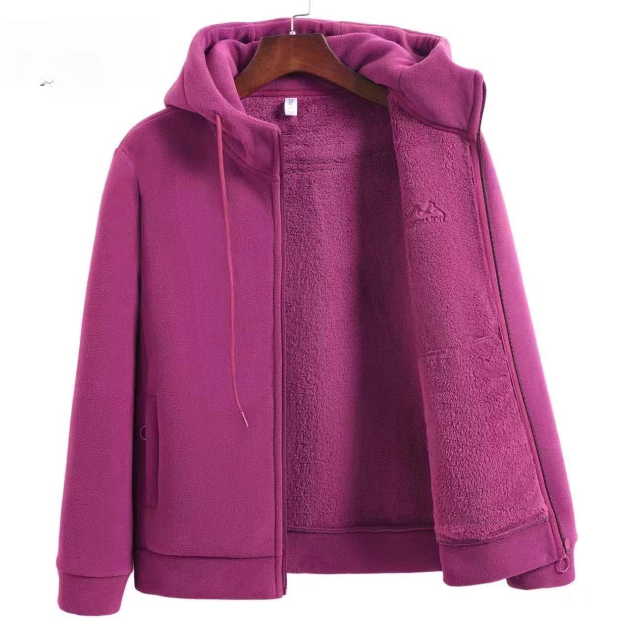

Женская теплая флисовая куртка с капюшоном, мягкая, с длинным рукавом, на молнии, повседневная спортивная одежда для осени/зимы, флисовая куртка 4XL фуксия