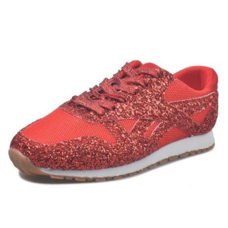 Deep Mouth Mesh Rubber Sneakers Mesh Sequin Lace Up Flat Heel Flat Round Toe Cross Strap  P420