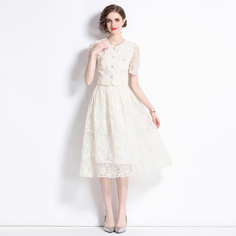 

Летний женский роскошный сетчатый комплект с цветочной вышивкой, однобортный топ с бисером, рубашка + длинная юбка на молнии, костюмы из двух предметов 2XL бежевый