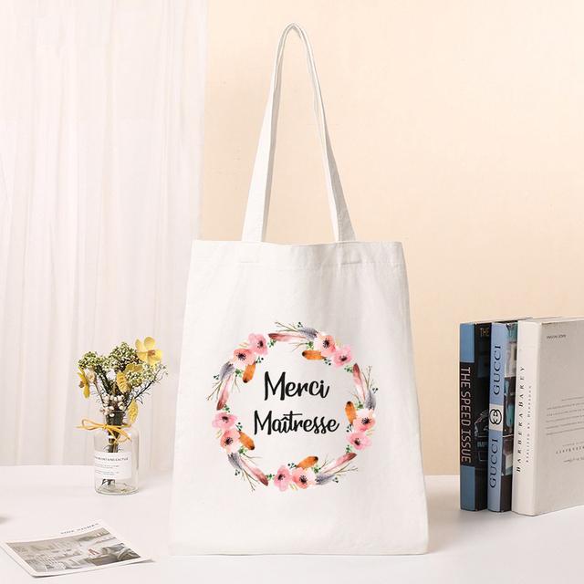 New Female Bag Shopping Bags Shoulder Bag Foldable Reusable Casual Thank You Mistress Print Canvas Student Portable Handbags