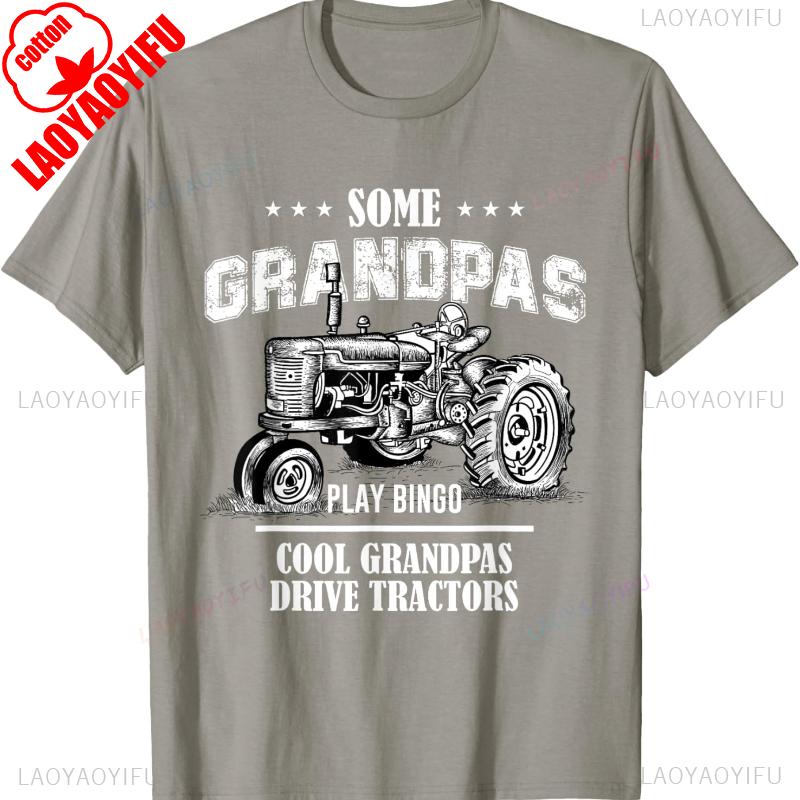 Some Grandpas Popular Play Bingo Cool Drive Vintage Tractors Gift Printed Tshirt Tops Commuter Allmatch Regular Short Sleeve