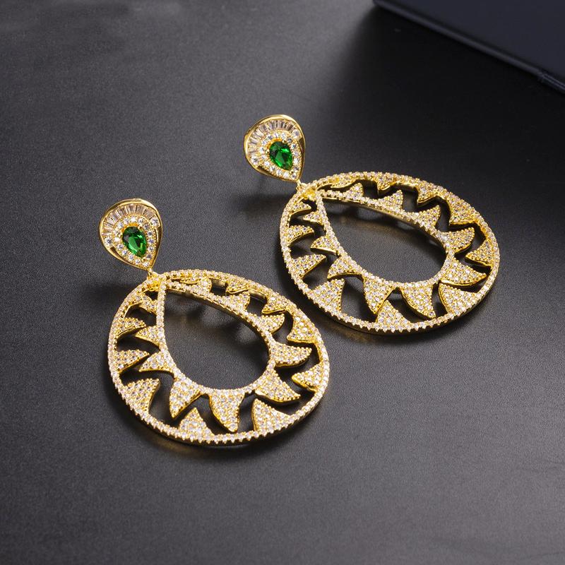 

WWJ Роскошные полые дизайнерские круглые висячие серьги с цирконием для женщин, ювелирные изделия для свадебной вечеринки золотой