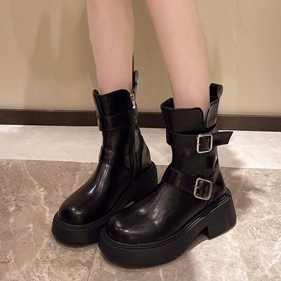 2024 Hot Sale Damesschoenen Zijrits Dameslaarzen Mode Riemgesp Moderne Laarzen Dames Nieuwe Ronde Neus Effen Kuitlaarzen