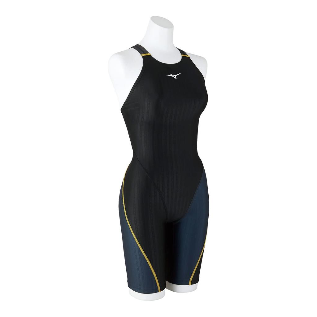 MIZUNO Stream Ace Race Open Back Half Suit Size for Competitive and Challenge FINA Swimming Approved Women's (N2MG2720, M, Black/Charcoal Gray)