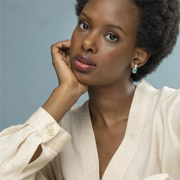 Boucles d'oreilles Luxenter en argent 925 avec zircon émeraude finition en rhodié - Drevara