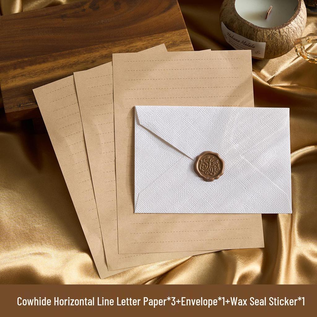 Chinese Retro Style Woven Pattern Envelope & Letter Set with Kraft Paper & Sealing Wax