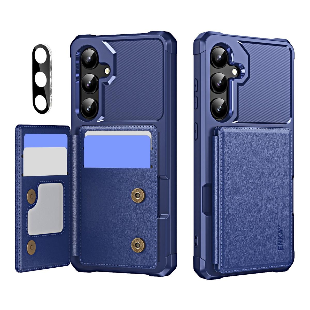 

For Samsung Galaxy S24+ ENKAY Hat-Prince Wallet Card Slot Kickstand PU Leather +TPU Back Phone Cover with Camera Lens Film Dark Blue