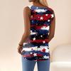 Women's Fashion Casual Loose Sleeveless Buttoned V-Neck Independence Day Printed T-Shirt Top