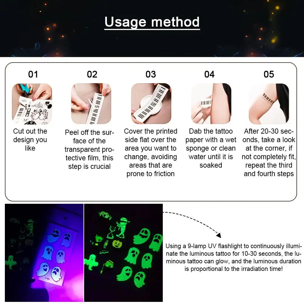Spider Temporary Tattoo Sticker Realistic Waterproof Design Semi-Permanent Glow-in-the-darkScary Fake Tattoo for Halloween