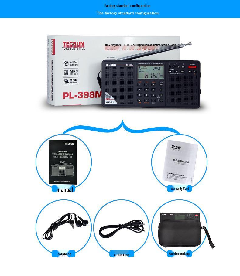 Tecsun PL-398MP Full Band Radio with MP3 Card Speaker for Elderly.