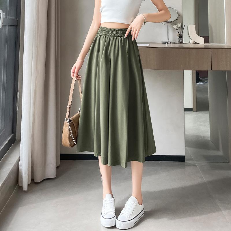 Women's High Waist Wide Leg Pants Loose A Line Skirt Pants Thin Casual Cropped Trousers