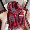 Green scarf women's autumn and winter versatile imitation cashmere thickened plaid shawl to keep warm students dual-purpose scarf men