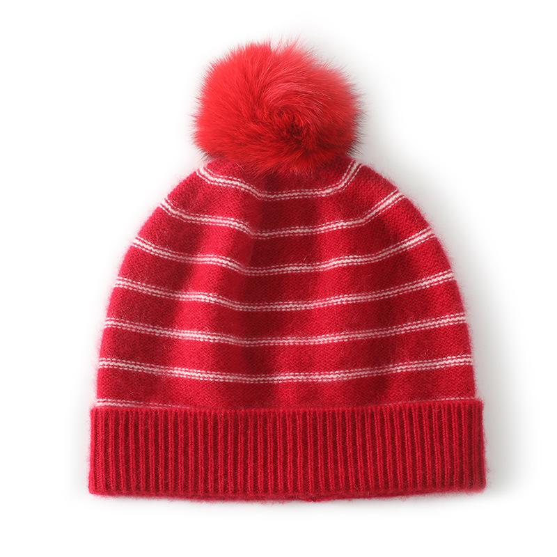 Soft Cashmere Hat Autumn and Winter New Women's Fashion Casual Ear Protection Pile Hat Striped Knitted Hat