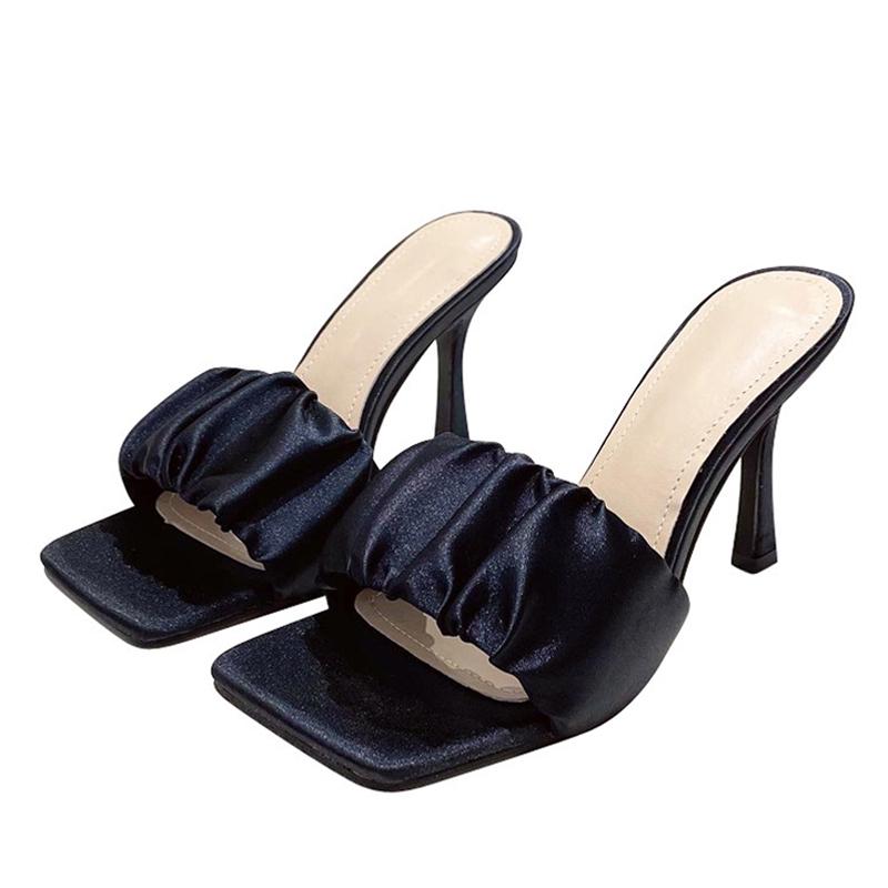 Leder Hausschuhe Square Toe Plissee Candy Farbe Mode Design Damen Sommer Sandalen