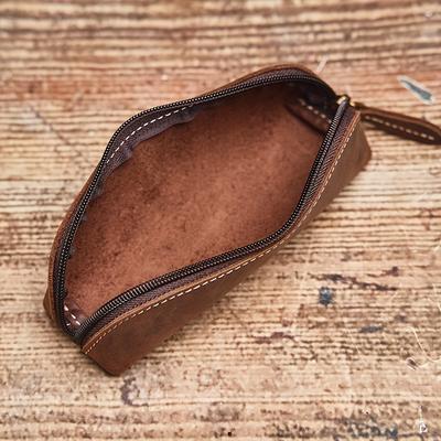 Top Layer Cowhide Vintage Style Pencil Case Genuine Leather Glasses Storage Bag Crazy Horse Leather Stationery Organizer