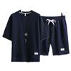 Heren Wafel Casual Sportkleding Set: T-shirt met korte mouwen & Trendy zomerse shorts