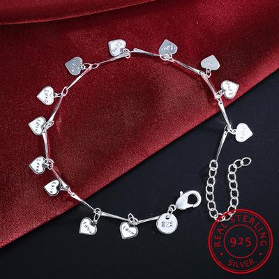 925 Sterling Silver Bracelets For Women Lucky Love Letter Heart Silver Chain Bracelet Pulseira Gift Wedding Jewelry S -B164
