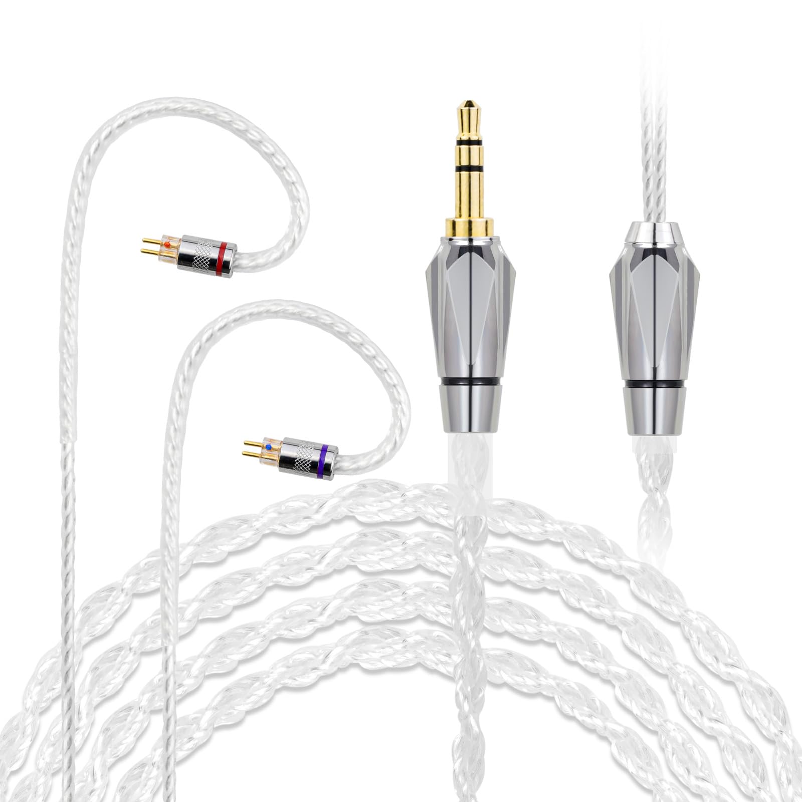 

okcsc SJ Recable 2Pin Cable Earphone Cable 4 Core 5N Silver Plated Single Crystal Copper For KZ For TRN Compatible with 0.78mm ZST, ZS6, ZS3E, BA10,