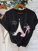 Women's Eiffel Tower Print Tee Black Parisian Inspired Cherry Blossom  High-Heel Design Travel Casual Outfits, Outfit for Summer