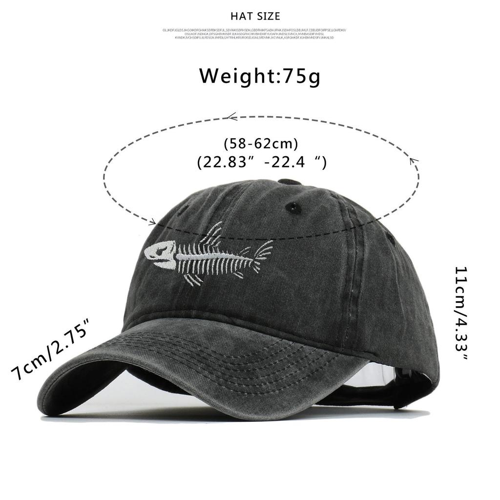 Unisex Washed Cotton Fashion Baseball Cap with Fishbone Embroidery