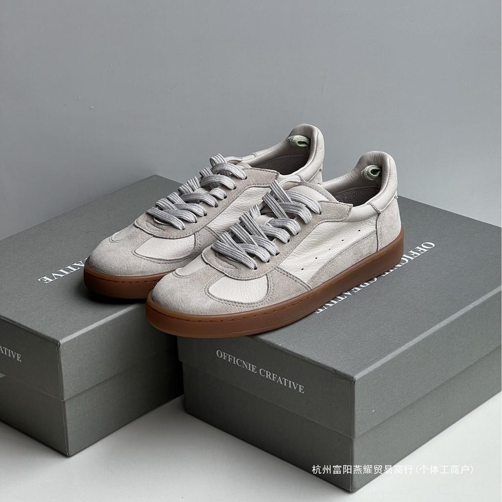 Factory couple niche OFF German training shoes retro OC old white shoes soft cowhide women's flat casual board shoes