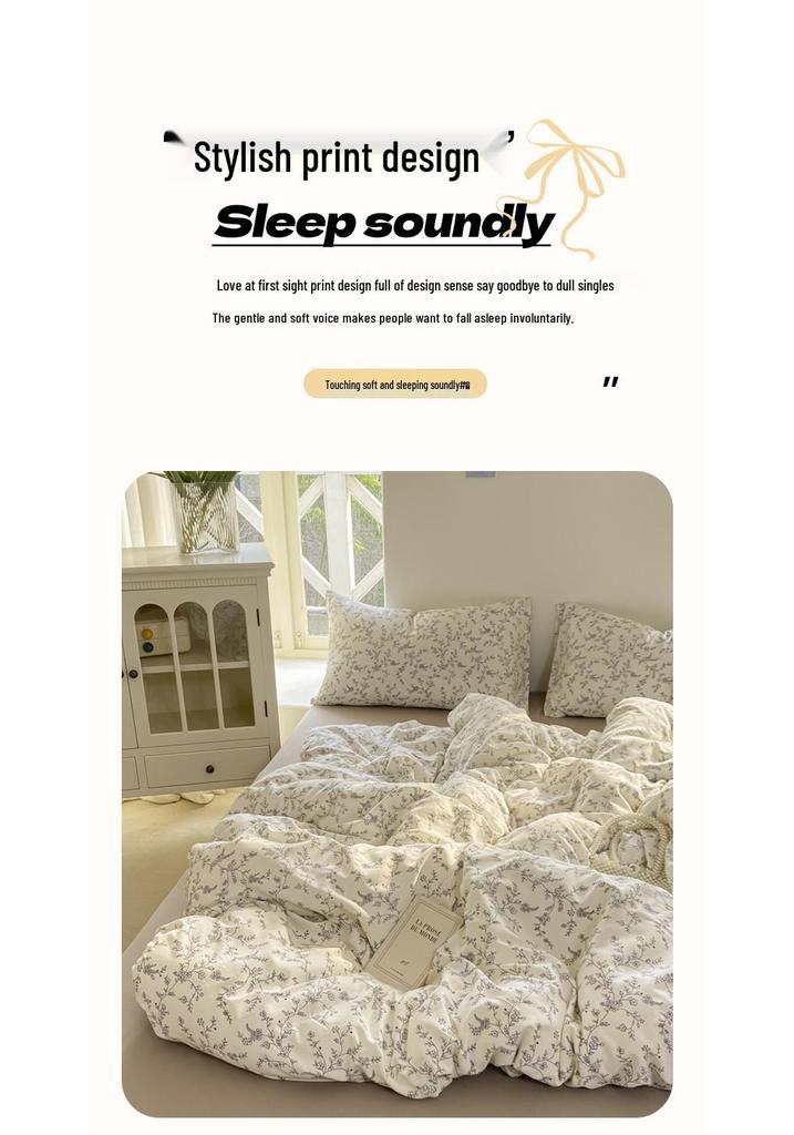 Class A Small Floral Cloud-like Cotton Bedding Set - Includes Duvet Cover, Sheet, Bed Skirt (3 pcs)