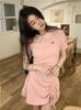 Cherry POLO lapel dress spring summer college milk sweet babes drawstring pleated waist small first love skirt