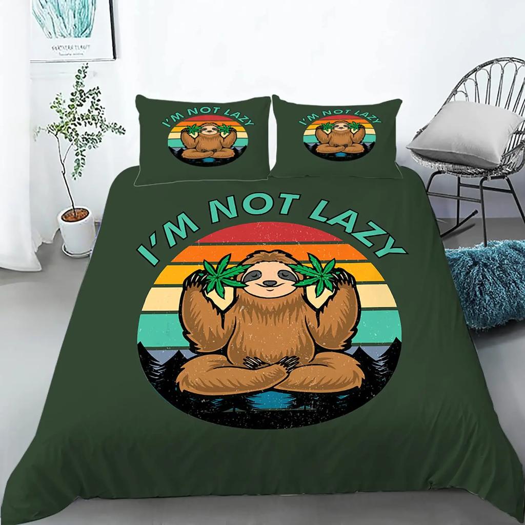 Sloth Duvet Cover Set Twin Size Cartoon Sloth Duvet Cover Bedding Set for Kids Girls Boys Cute Animal Polyester Comforter Cover