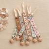 Wood Baby Cloth Pacifier Chain Embroidery Floral Nipple Holder Clips Soother Holder  Toddler