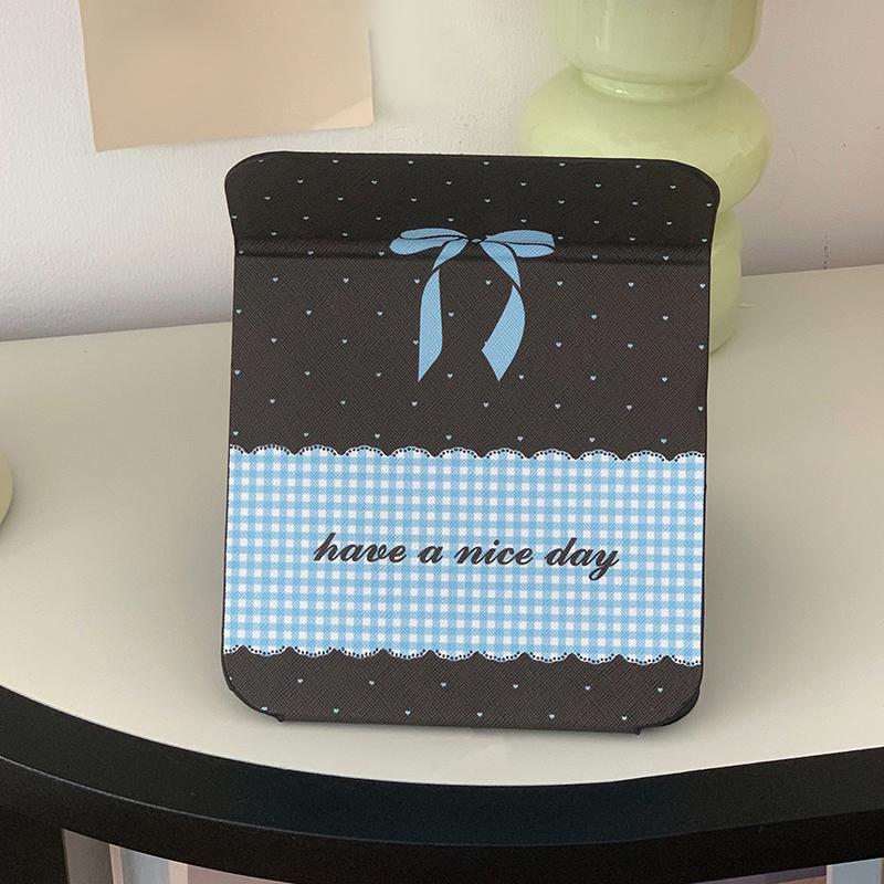 Tisch-Make-up-Spiegel Floral PU-Leder Schlicht Tragbar Handspiegel Faltbar Studenten Kompakt Niedlich Taschenspiegel