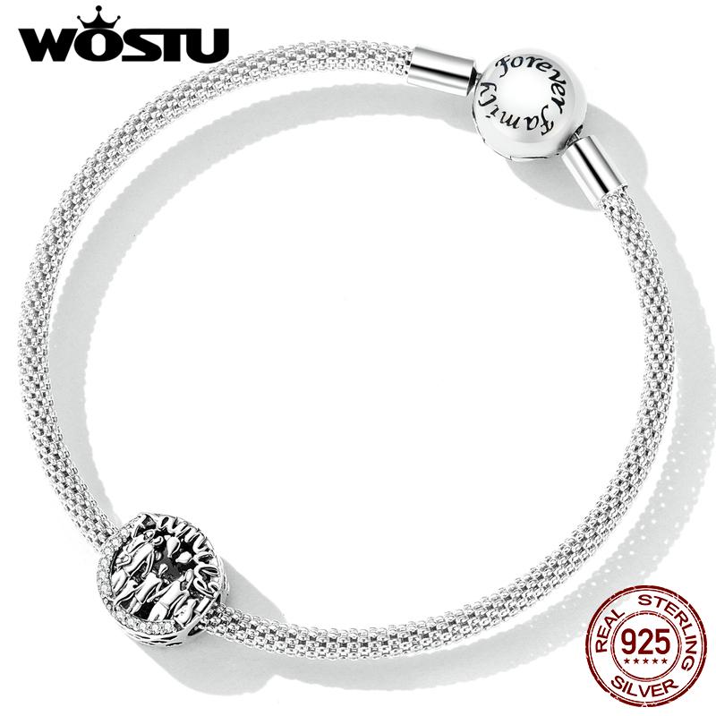 WOSTU 925 Sterling Silver Happy Family Charm Round Bead Female Fit Original DIY Bracelet Jewelry Gift