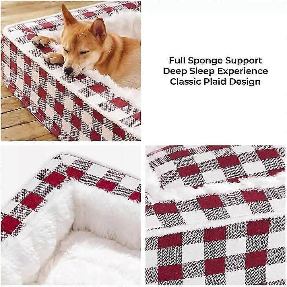 Soft tartan dog bed anti-anxiety cozy calming bed